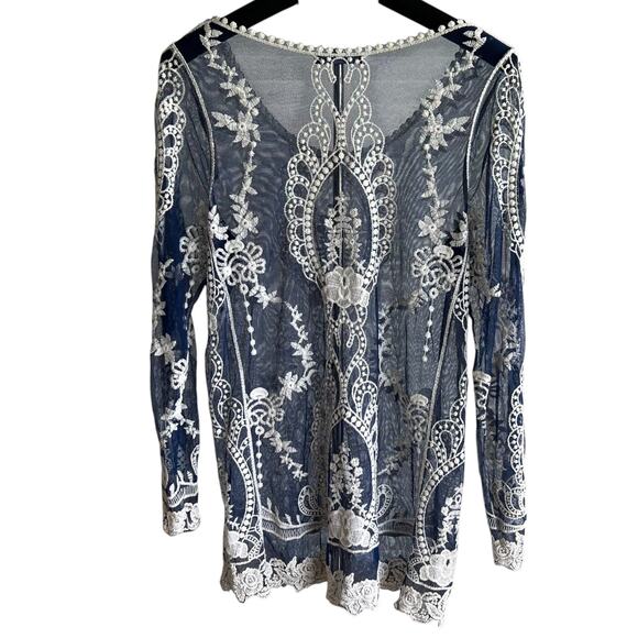 Embroidered Sheer Mesh Tunic Top Size Medium Fairy Coquette Whimsigoth Feminine - Picture 3 of 5